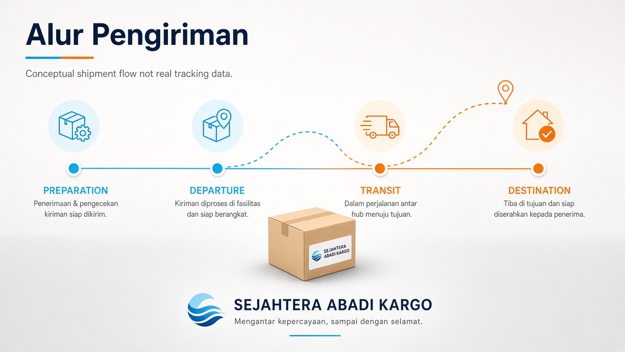 Sejahtera Abadi Kargo visual konseptual perjalanan paket empat tahap